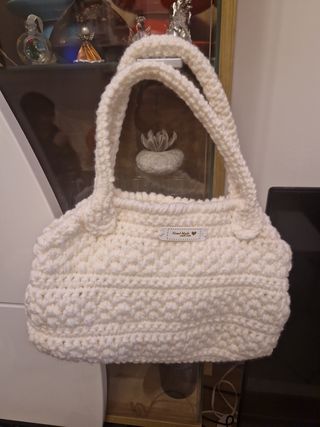 Borsa fatta a mano misto lana bianca