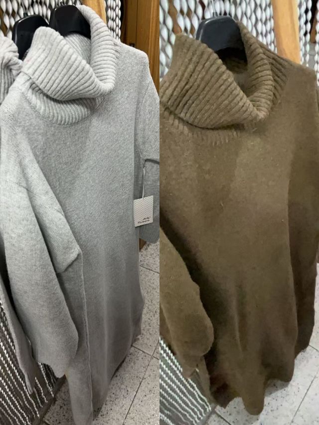 Jersey largo con cuello mujer gris y caqui L a XL