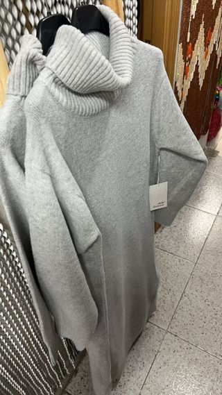 Jersey largo con cuello mujer gris y caqui L a XL