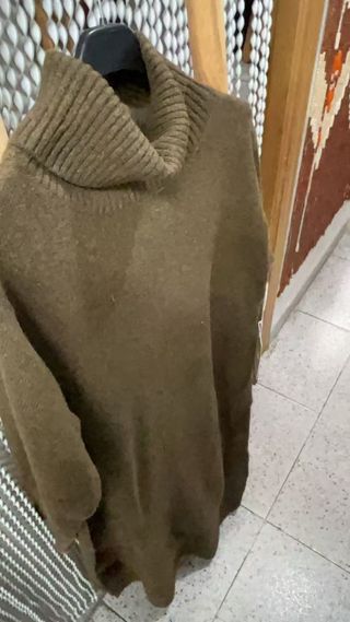 Jersey largo con cuello mujer gris y caqui L a XL