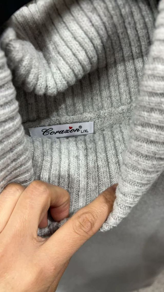 Jersey largo con cuello mujer gris y caqui L a XL