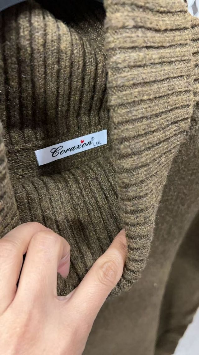 Jersey largo con cuello mujer gris y caqui L a XL