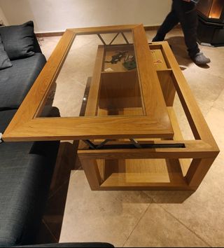 Mesa de centro elevable,madera de roble.