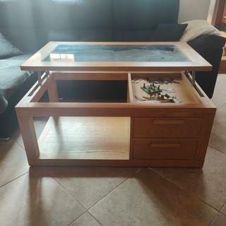 Mesa de centro elevable,madera de roble.
