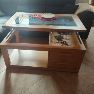 Mesa de centro elevable,madera de roble.