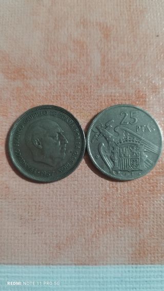 2 monedas 25ptas 1957 Franco
