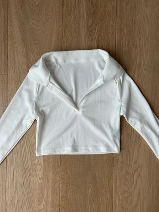 top manga larga blanco