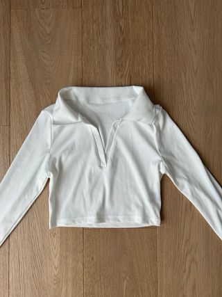 top manga larga blanco