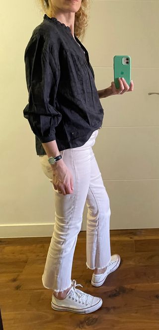 Camisa canesú tela círculos antracita S