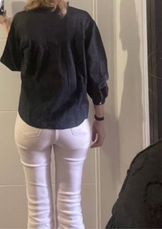 Camisa canesú tela círculos antracita S