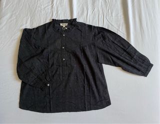 Camisa canesú tela círculos antracita S