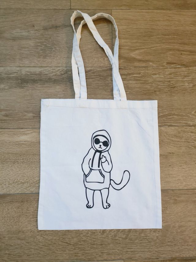 Tote Bag bianca gatto con dito medio