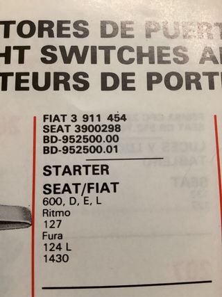 Interrutor Starter Seat 600 Seat 124 Seat 127