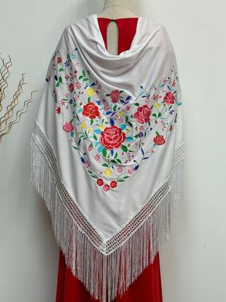 Mantón grande blanco con multicolor