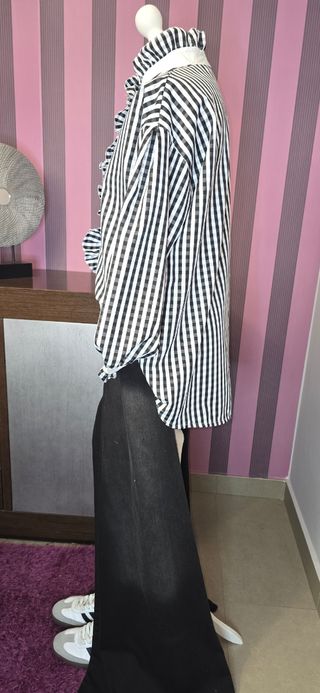 Camisa cuadro vichy negro con elastano 