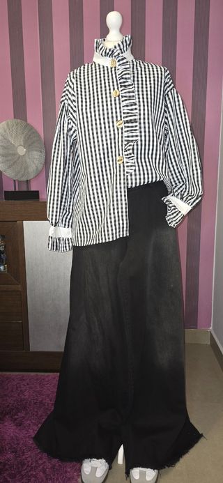 Camisa cuadro vichy negro con elastano 