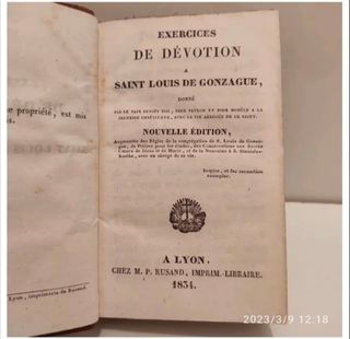 Exercices de Dévotion à Saint
Louis de Gonzague.