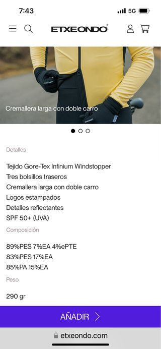 Chaqueta Etxeondo GoreTex Infinium Windstopper