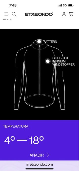 Chaqueta Etxeondo GoreTex Infinium Windstopper