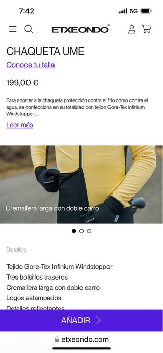 Chaqueta Etxeondo GoreTex Infinium Windstopper