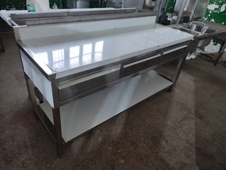 MESA ACERO INOX CON CAJONES 1'8M