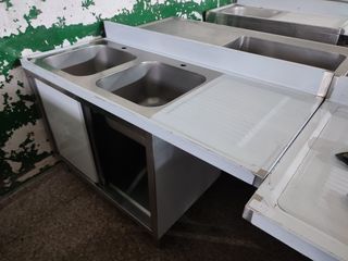 FREGADERO DOBLE CON PUERTAS ACERO INOX 1'4M