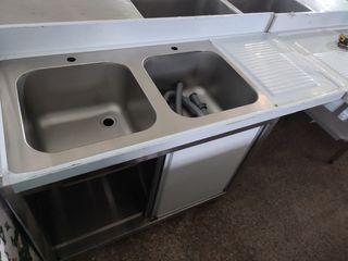 FREGADERO DOBLE CON PUERTAS ACERO INOX 1'4M