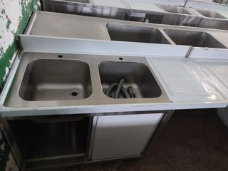 FREGADERO DOBLE CON PUERTAS ACERO INOX 1'4M