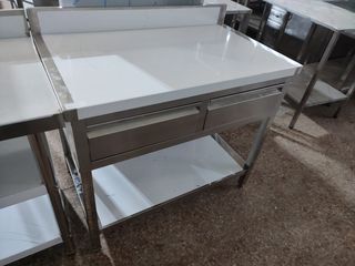 MESA DOBLE CON CAJONES ACERO INOX 1M