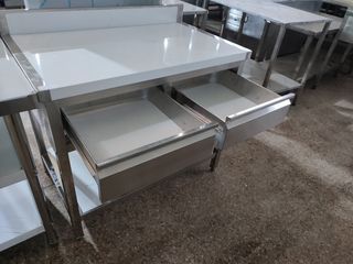 MESA DOBLE CON CAJONES ACERO INOX 1M