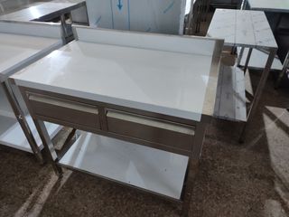 MESA DOBLE CON CAJONES ACERO INOX 1M