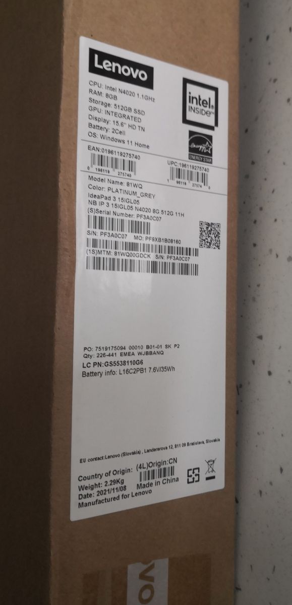 LENOVO ideaPad 3 15IGL05 81WQ