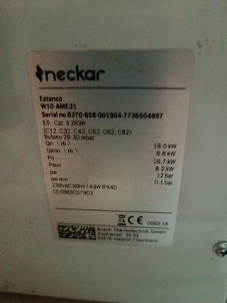 Calentador Bosch Neckar de gas butano estanco