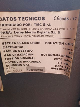 Estufa gaz butano 