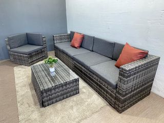 Ultimo! Sofa rinconera de ratan gris + envio