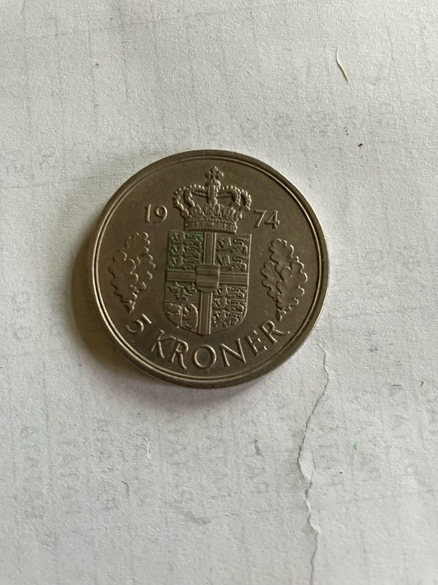 Moneda 5 Coronas Dinamarca 1974