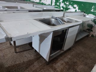 FREGADERO DOBLE NUEVO CON PUERTAS ACERO INOX 1,6M