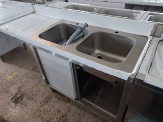 FREGADERO DOBLE NUEVO CON PUERTAS ACERO INOX 1,6M