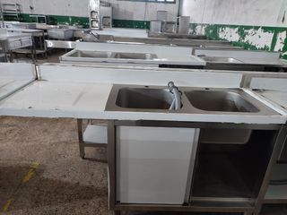 FREGADERO DOBLE NUEVO CON PUERTAS ACERO INOX 1,6M