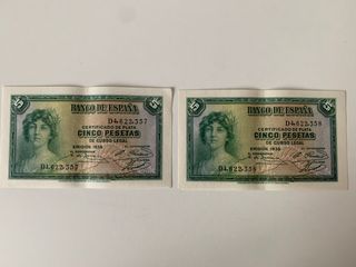 Billetes 5 pesetas 1935 SC pareja