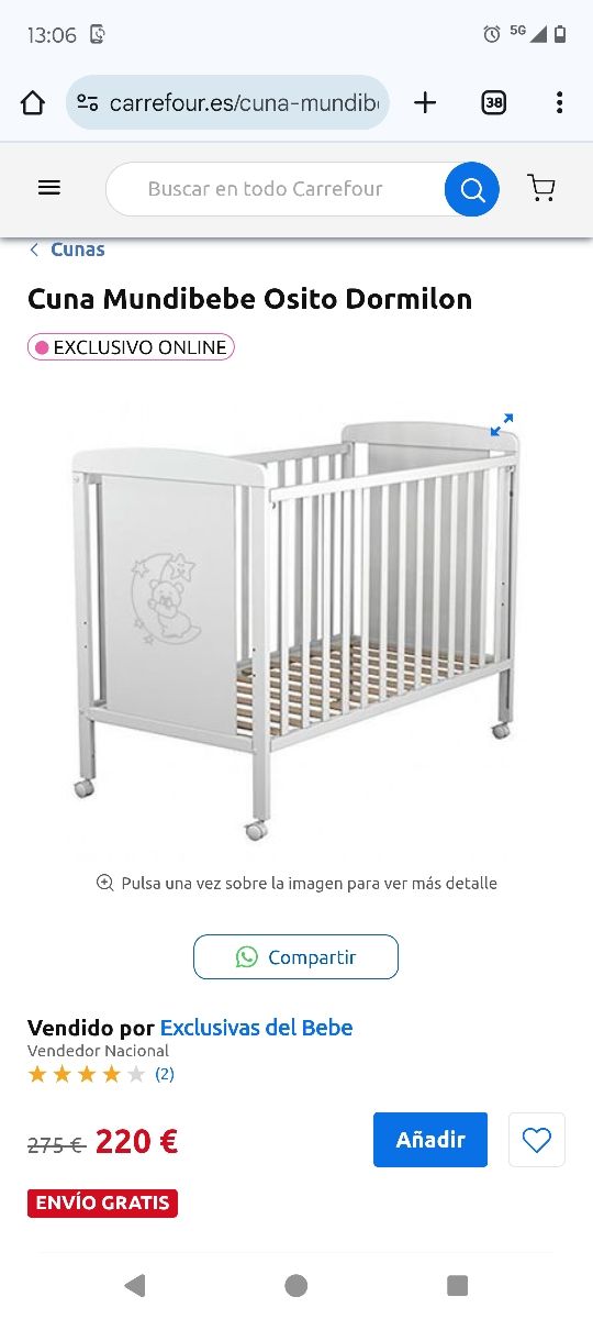 Culla per bambini adatta alla stuoia con REGALO