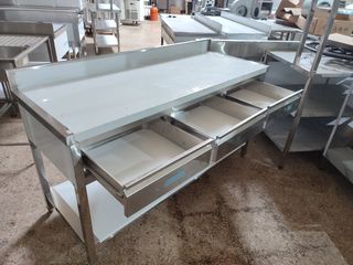 MESA DOBLE CON CAJONES NUEVA ACERO INOX 1,6M