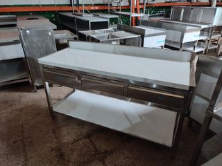 MESA DOBLE CON CAJONES NUEVA ACERO INOX 1,6M