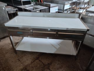 MESA DOBLE CON CAJONES NUEVA ACERO INOX 1,6M