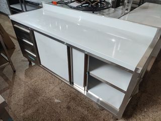 MESA CON PUERTAS Y CAJONES NUEVA ACERO INOX 1,8M