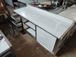 MESA CON PUERTAS Y CAJONES NUEVA ACERO INOX 1,8M