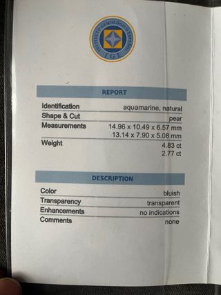 Aguamarina certificado gema