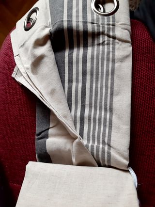 Cortina rayas beis y gris. Nueva