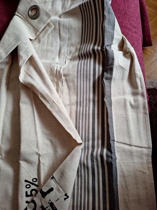 Cortina rayas beis y gris. Nueva