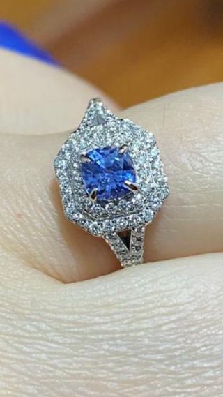Anillo zafiro natural diamante oro 18k